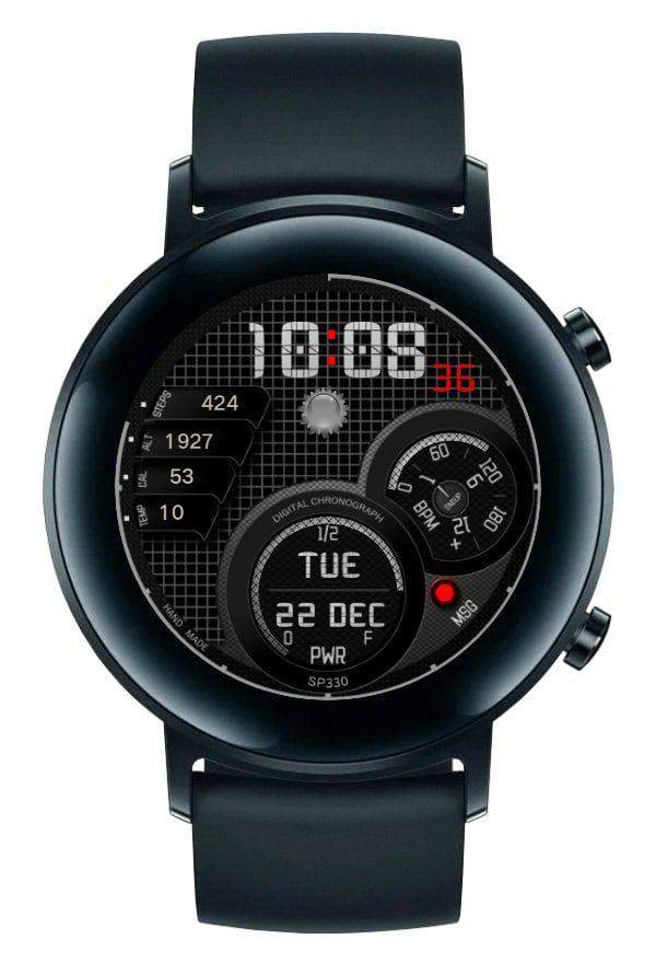 Black and white digital watch face