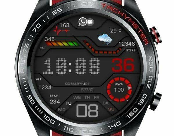 Black red digital watch face theme 42mm