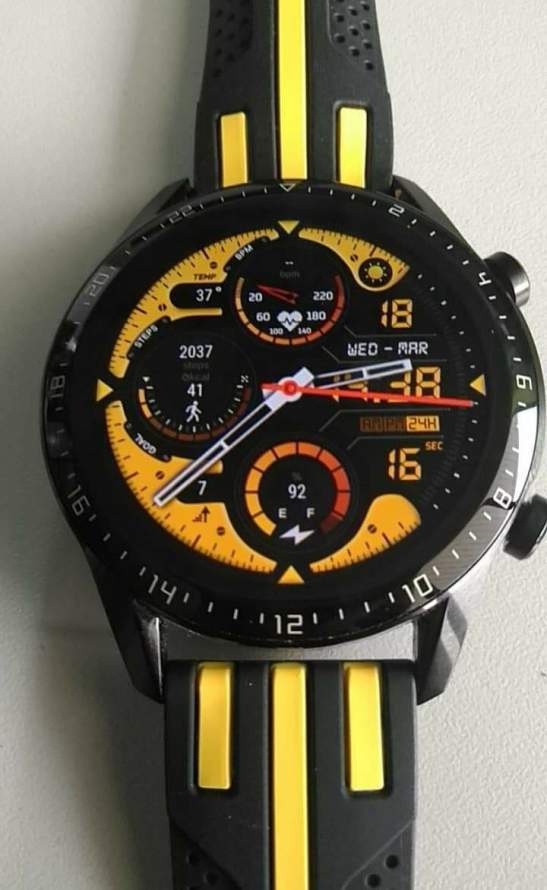 Yellow hybrid watch face