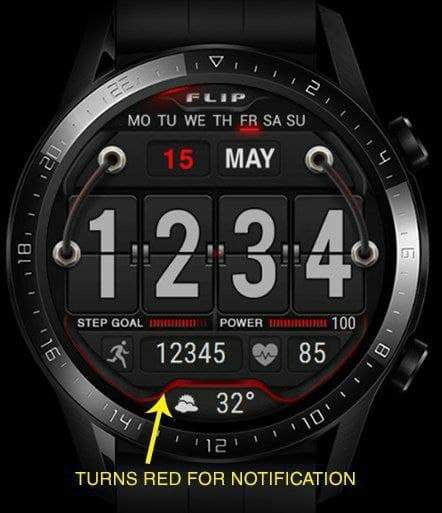 Flip timer watch with notification red line