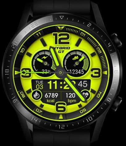 GT Hybrid yellow watch face