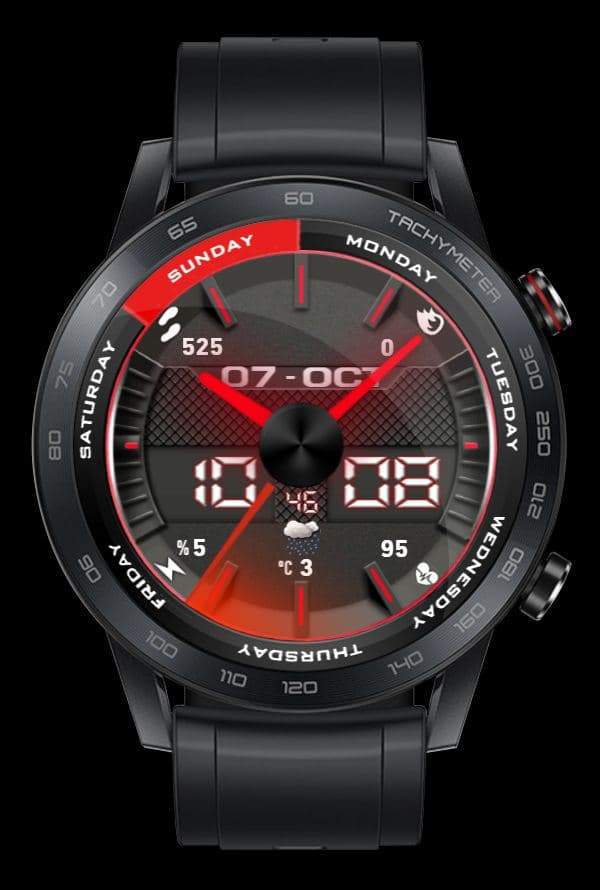 Rotating red digital watch face