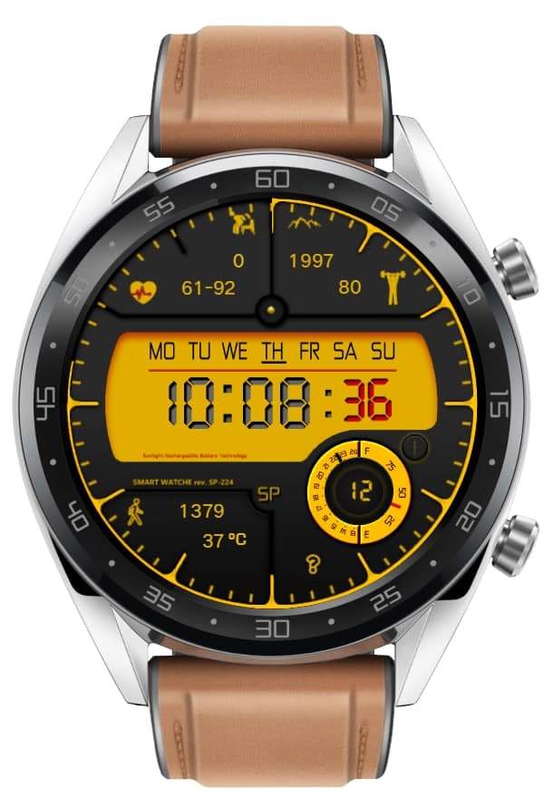 Moving yellow digital watch face