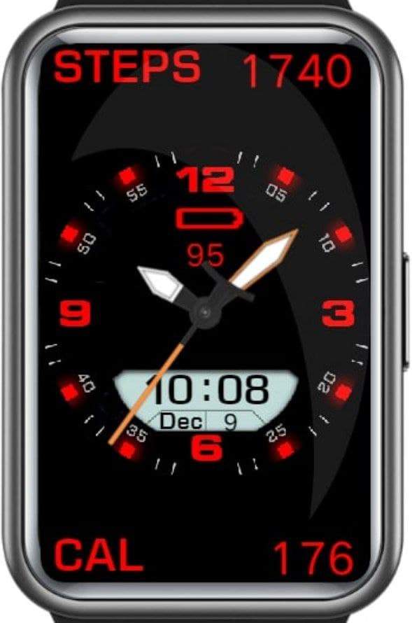 Red LCD hybrid watch face