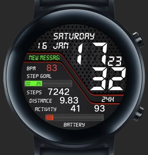 Black and white digital watch face