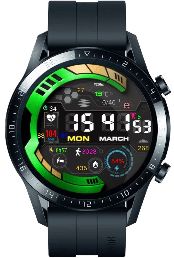 Animated Color changing digital watch face with all shortcuts