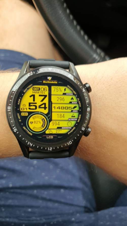Yellow digital watch face with hear rate zone