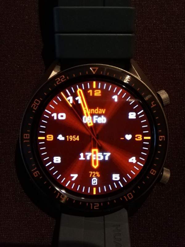 Red glowing hybrid watch face
