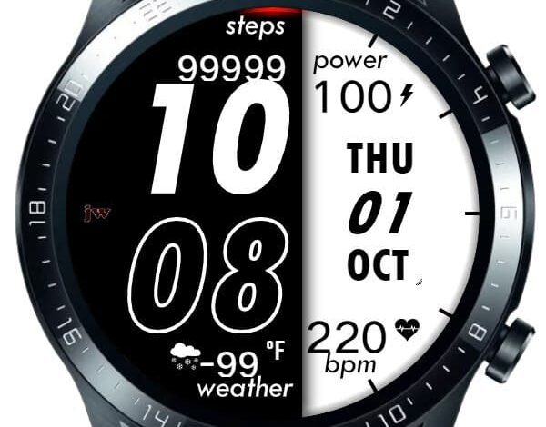 Black and White digital watch face