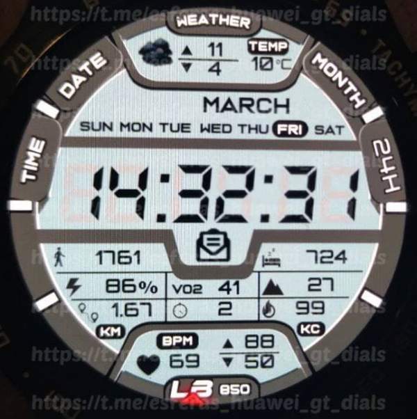 Big LCD watch face with all data