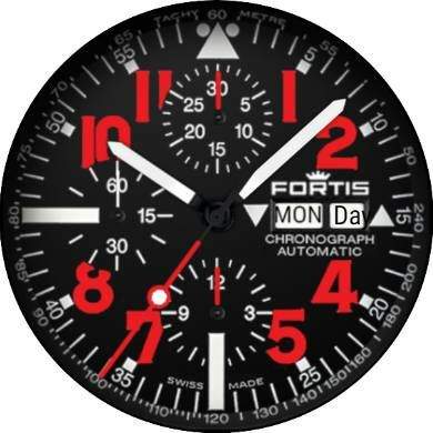 Fortis Marine red chrono watch face