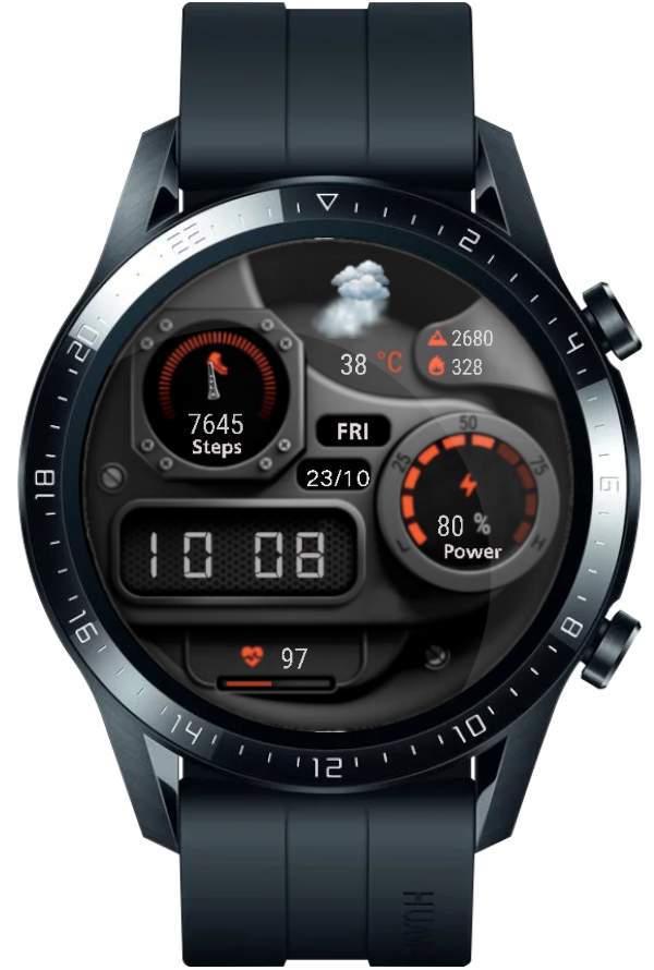 Metal series digital watch face with shortcuts