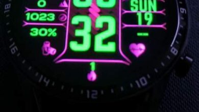 Purple digital watch face