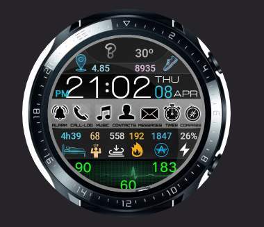 Cool digital watch face with many shortcuts