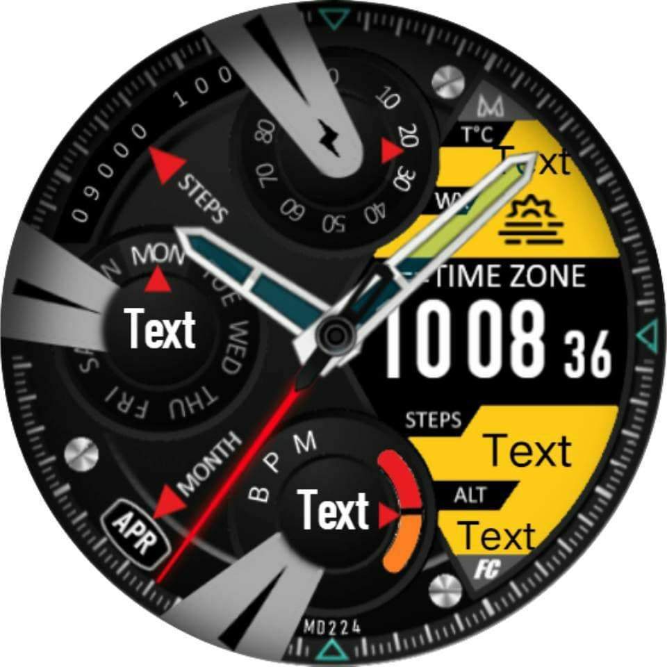 Yellow LCD hybrid watch face