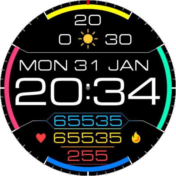Big text colorful digital watch face