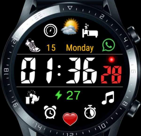 Big fonts digital watch face with shortcuts