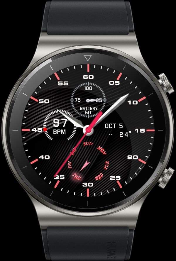 Red and black hybrid watch face