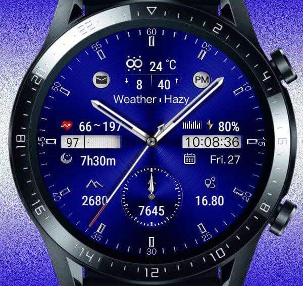 Luxury blue hybrid watch face