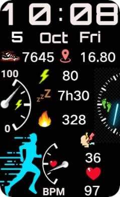 Runner watch face with many shortcuts