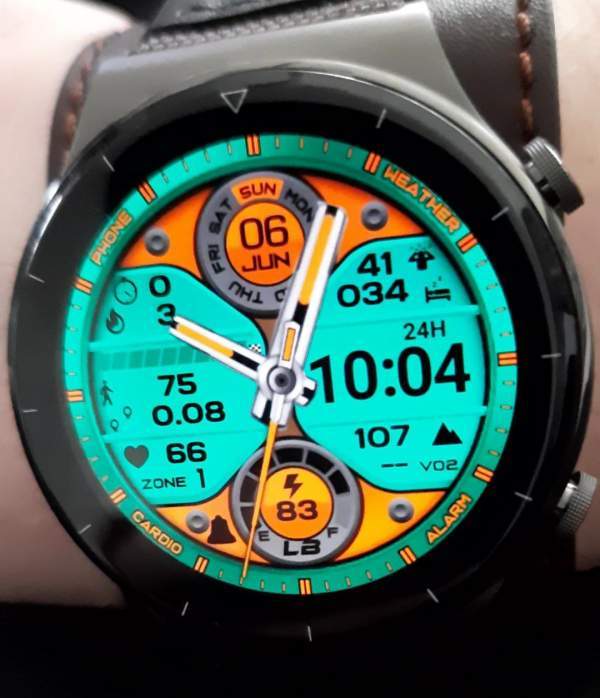 Orange green digital watch face