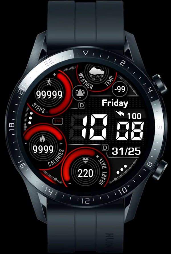 Red black digital watch face theme