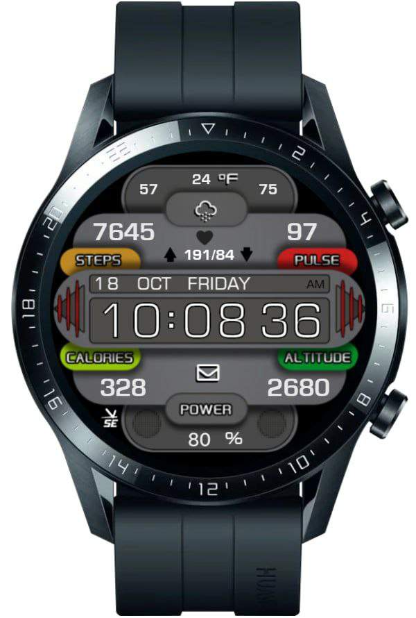 Amazing grey digital watch face with shortcuts