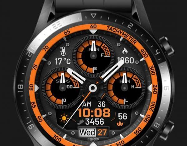 Orange circle hybrid watchface theme