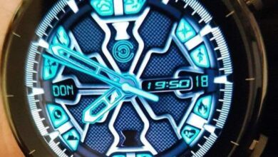 Blue circle digital watch face full of shortcuts