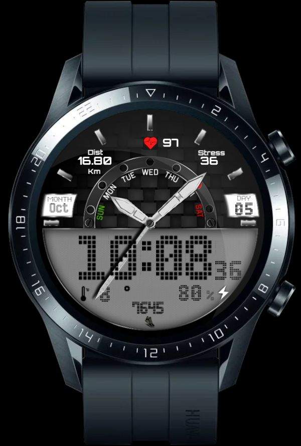 Half moon LCD watchface with shortcuts