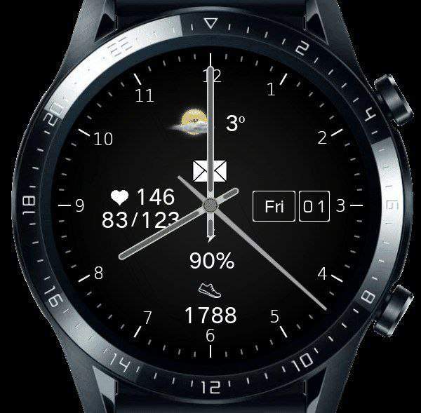 Beautiful simple black hybrid watchface