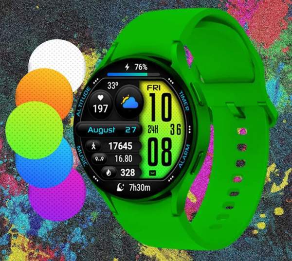 Green LCD digital watch face theme