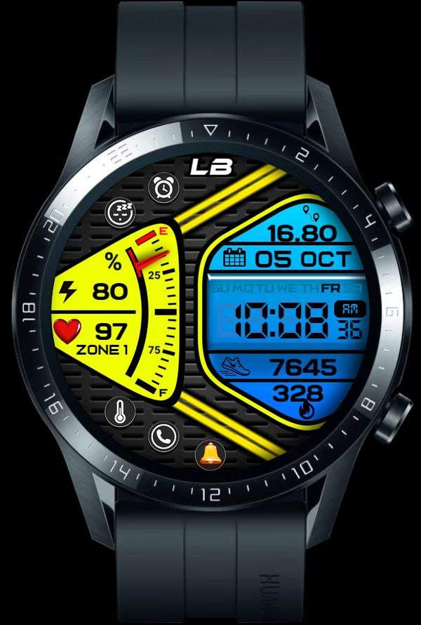 Blue LCD unique battery Gauge digital watch face theme