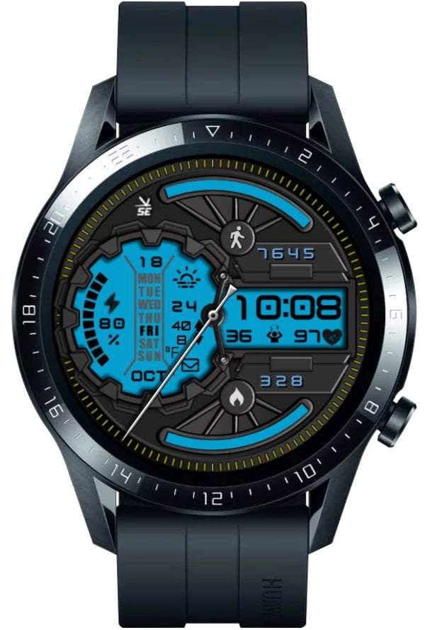 Blue LCD vertical designed hybrid watchface theme