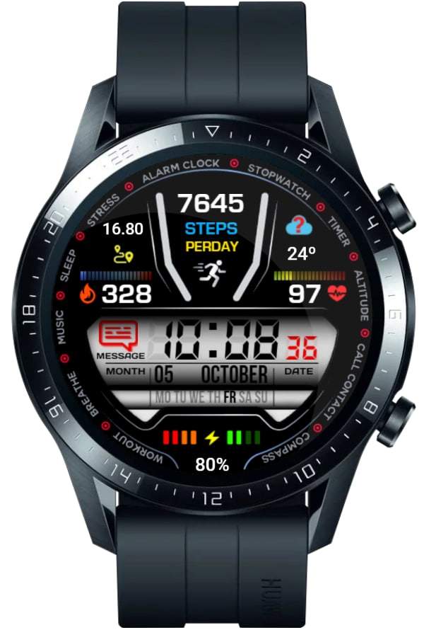 HQ Digital watch face theme with 17 shortcuts