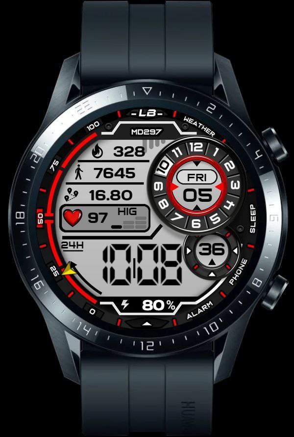 Red power digital watch face theme