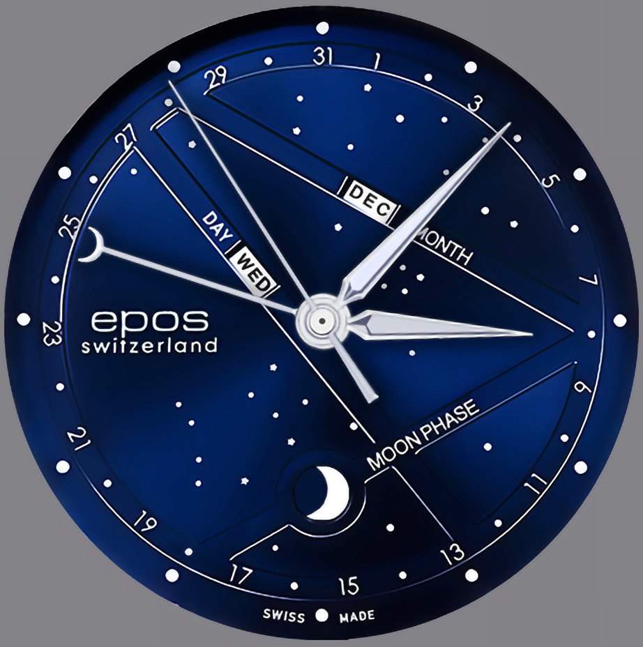 Epos Switzerland moon phase realistic ported watch face theme