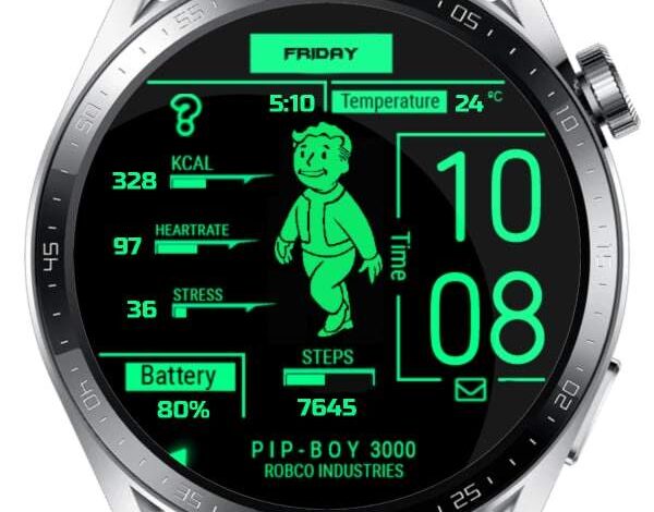 Pipboy green digital watch face theme