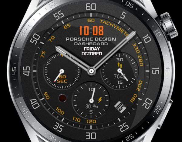 Porsche design high quality hybrid watch face with 2 shortcuts