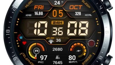 Orange digital watch face theme with shortcuts