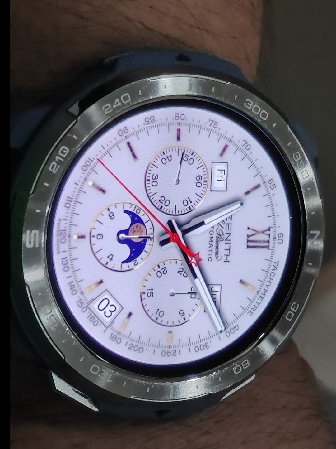 Zenith ultra realistic white hybrid watchface with Moon phase