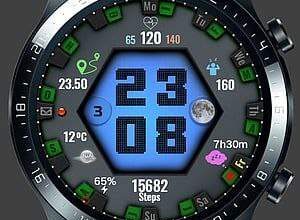 Blue hexagon digital watch face theme