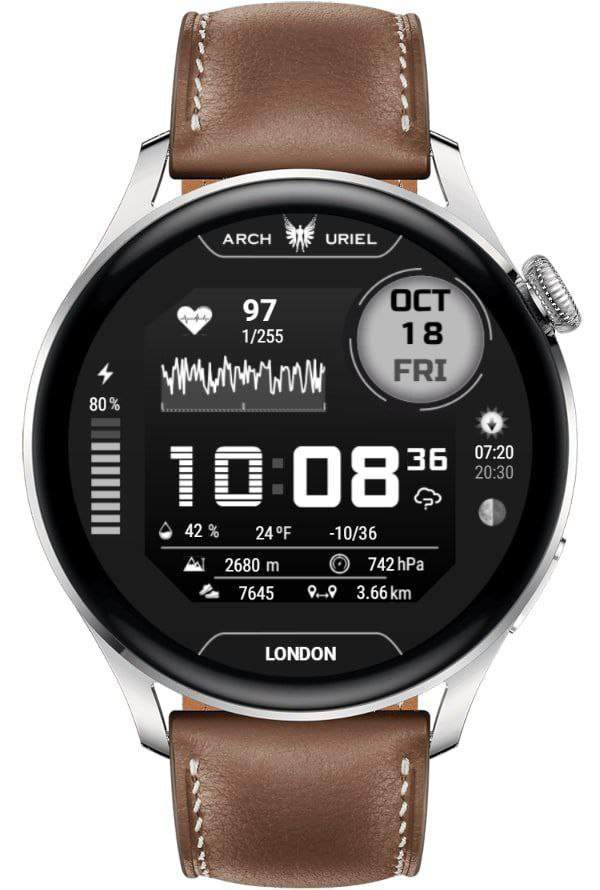 Black HQ digital watch face with full of widgets and shortcuts