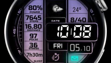 Beautiful purple background digital watch face theme