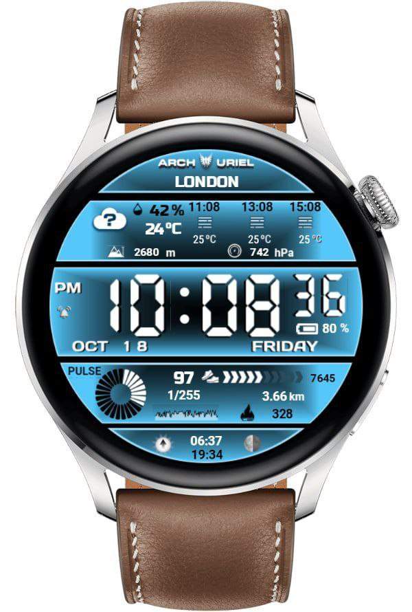 Blue background digital watch face theme
