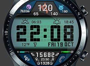 Big green LCD digital watch face theme