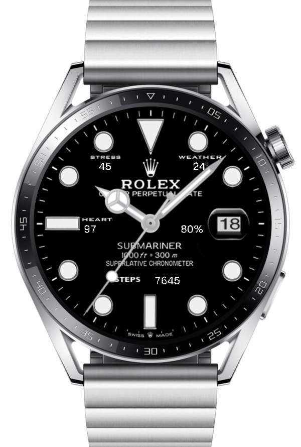 Rolex dark black HQ hybrid watch face theme