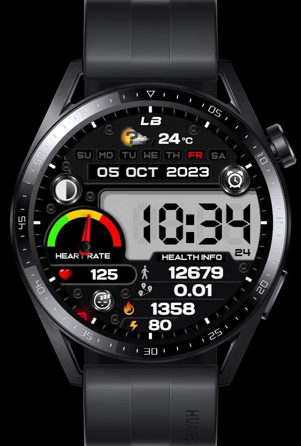 Big LCD black digital watchface theme