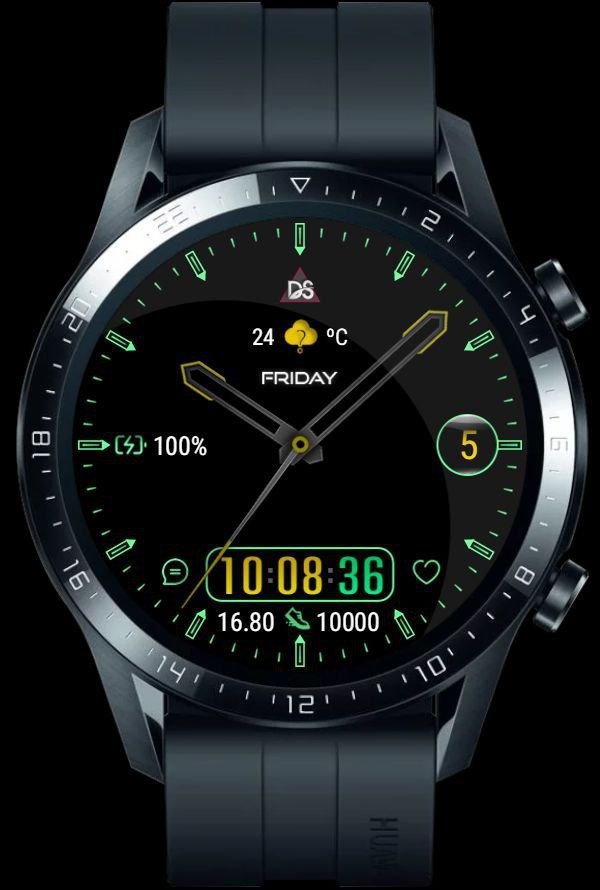 Neon green hybrid watch face theme