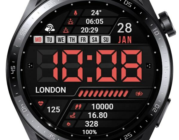 Digital watch face theme with location data